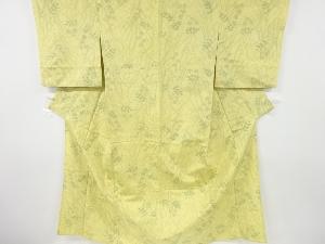 アンティーク　草花模様織り出し十日町紬単衣着物